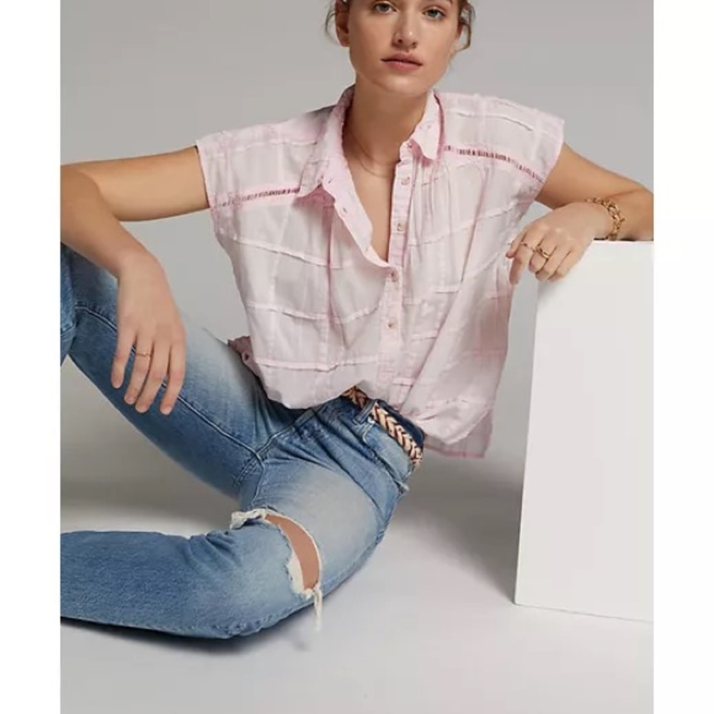 Pilcro Anthropologie Serena Surf Pink Shirt Top Women's Small